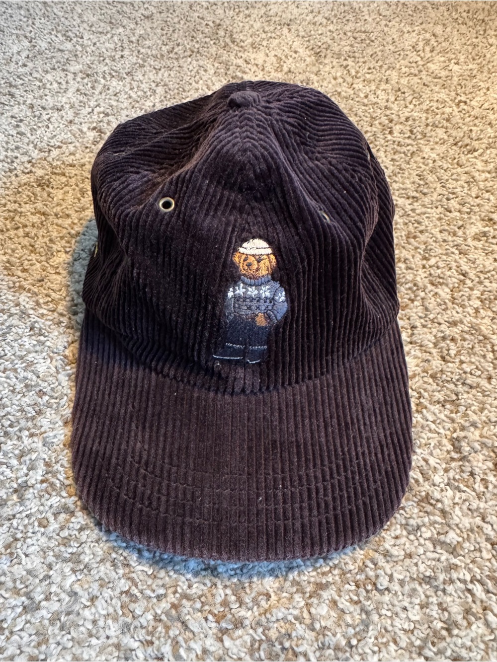 Vintage Polo by Ralph Lauren Brown Corduroy Bear Baseball Cap